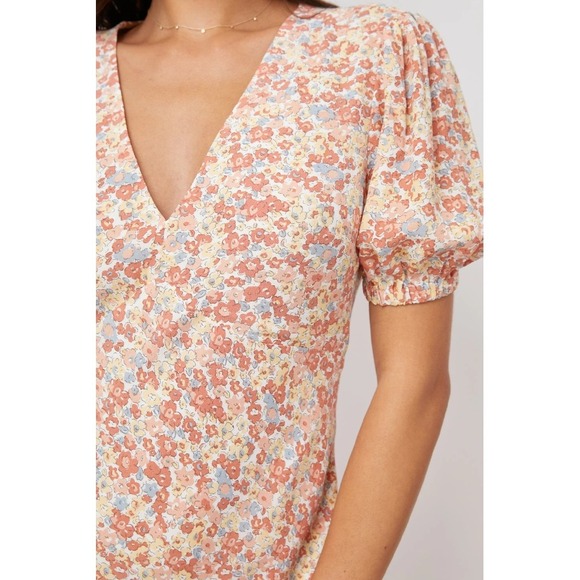 Rails V Neck Puff Sleeve Empire Waist Shelley Midi Dress in Multi Wildflower XS - Picture 4 of 14